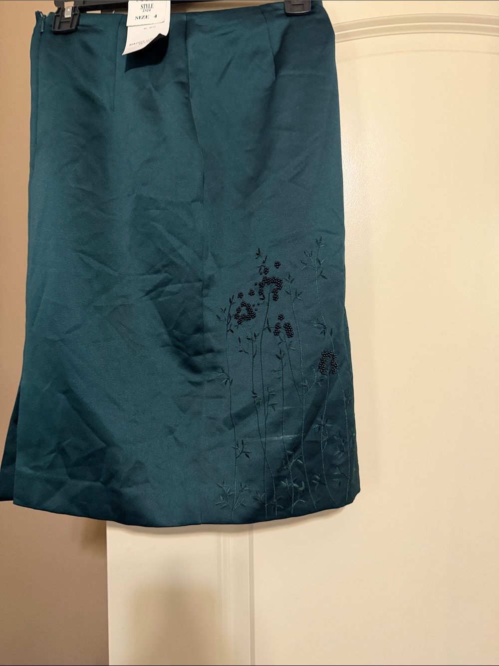 Maggy London Teal Pencil Skirt with Subtle Floral Embroidery